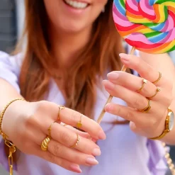 Finaste Gedraaide ring met 3 steentjes goud kleurig Outlet