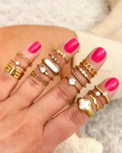 Finaste Gedraaide ring three stones goudkleurig Hot