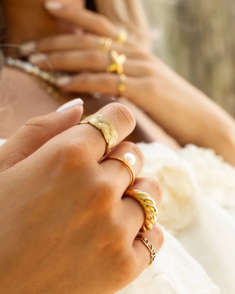 Finaste Gevlochten ring verstelbaar goudkleurig Fashion