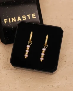Finaste Goud kleurige oorbellen met roze steentjes Sale