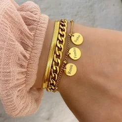 Finaste Graveerbare armband 3 muntjes goud kleurig Clearance