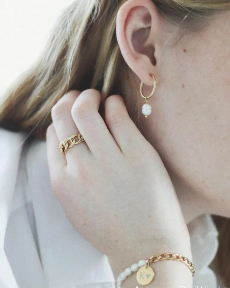 Finaste Graveerbare Armband Chain & Pearl kleur goud Hot