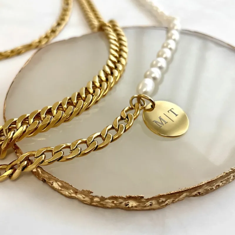 Finaste Graveerbare Armband Chain & Pearl kleur goud Hot