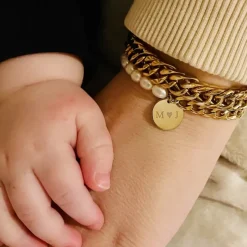 Finaste Graveerbare Armband Chain & Pearl kleur goud Hot
