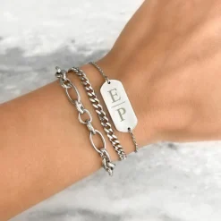 Finaste Graveerbare bar armband 2 letters Clearance