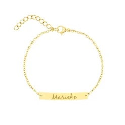 Finaste Graveerbare bar armband met sierletters goud kleurig Sale