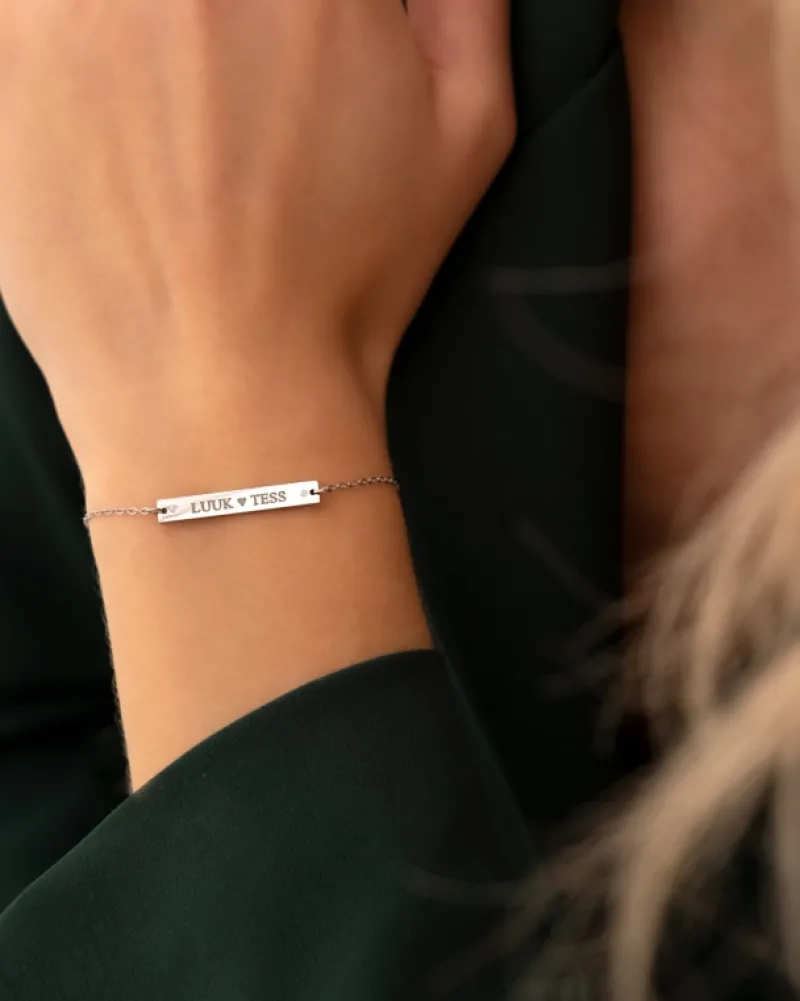 Finaste Graveerbare bar armband met steentjes Discount