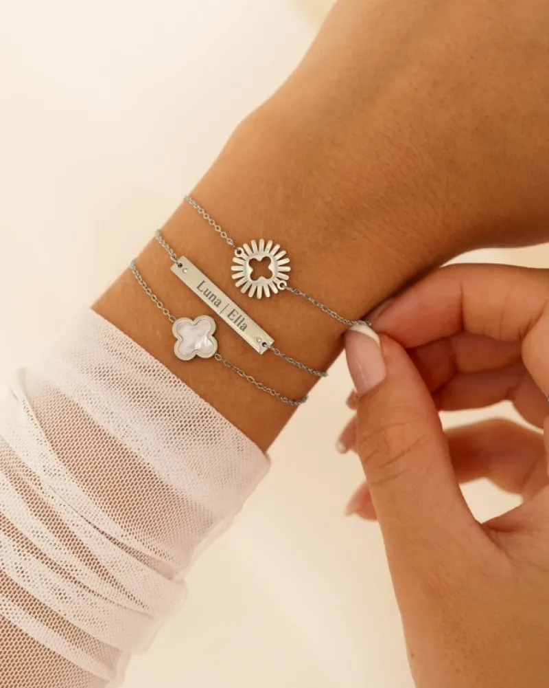 Finaste Graveerbare bar armband met steentjes Discount