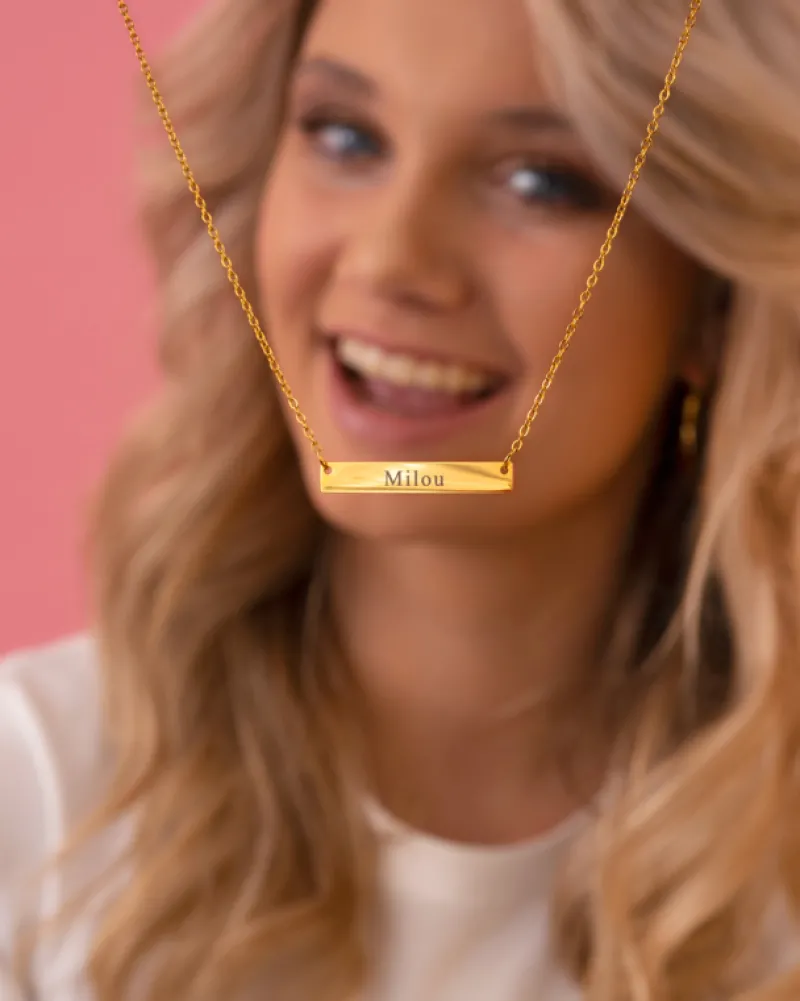 Finaste Graveerbare Bar Ketting Goud Kleurig Best