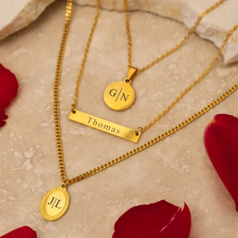 Finaste Graveerbare Bar Ketting Goud Kleurig Best