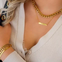 Finaste Graveerbare Bar Ketting Goud Kleurig Best
