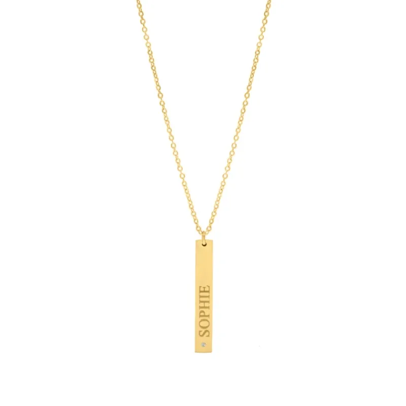 Finaste Graveerbare bar ketting met steentje goudkleurig Sale