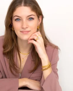Finaste Graveerbare bar ketting met steentje goudkleurig Sale