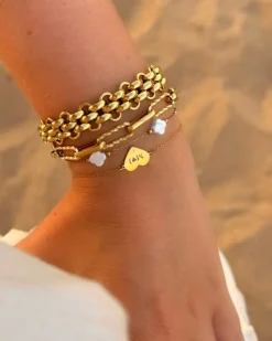 Finaste Graveerbare heart armband met steentje goudkleurig Online