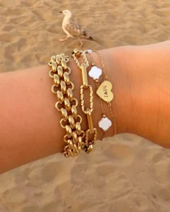 Finaste Graveerbare heart armband met steentje goudkleurig Online