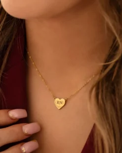 Finaste Graveerbare heart ketting met steentje goudkleurig Online