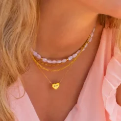Finaste Graveerbare heart ketting met steentje goudkleurig Online