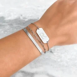 Finaste Graveerbare initial armband grote bar Sale