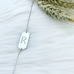 Finaste Graveerbare initial armband grote bar Sale