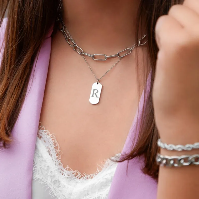 Finaste Graveerbare Initial Ketting Bar Fashion
