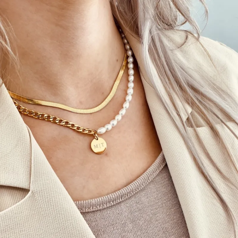 Finaste Graveerbare Ketting Chain & Pearl kleur goud Best