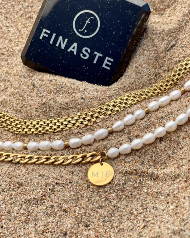 Finaste Graveerbare Ketting Chain & Pearl kleur goud Best