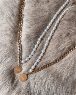 Finaste Graveerbare Ketting Chain & Pearl kleur goud Best