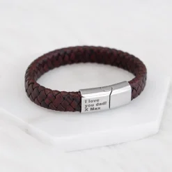 Finaste Graveerbare leren mannen armband bruin Sale