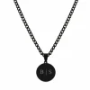 Finaste Graveerbare mannen ketting met munt zwart Fashion