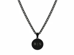 Finaste Graveerbare mannen ketting met munt zwart Fashion