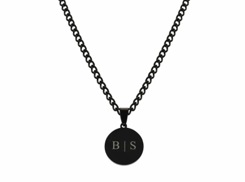 Finaste Graveerbare mannen ketting met munt zwart Fashion