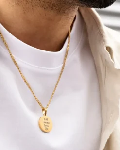 Finaste Graveerbare mannen ketting met munt goud kleurig Best