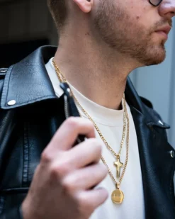 Finaste Graveerbare mannen ketting met munt goud kleurig Best