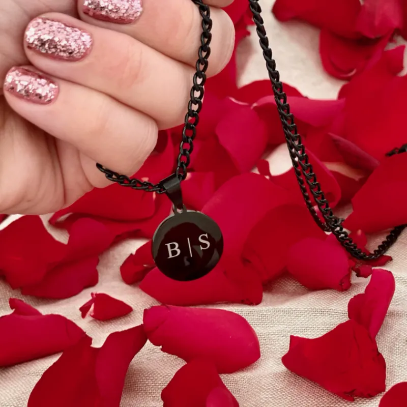Finaste Graveerbare mannen ketting met munt zwart Fashion
