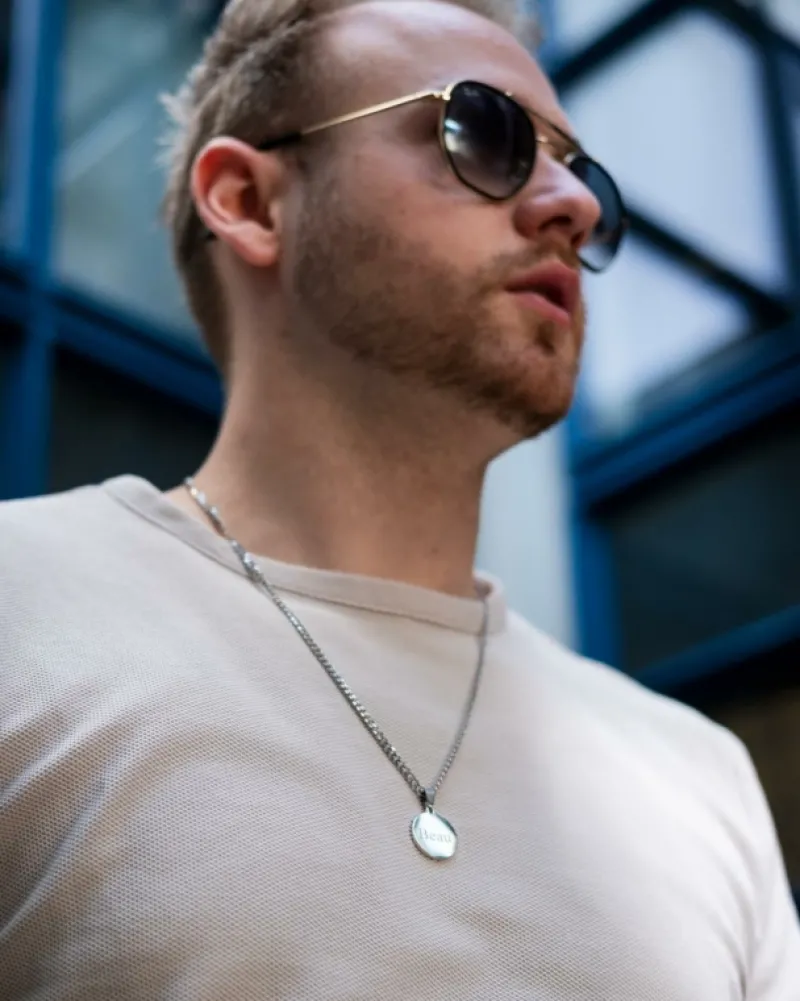 Finaste Graveerbare mannen ketting met munt New