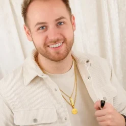 Finaste Graveerbare mannen ketting met munt goud kleurig Best