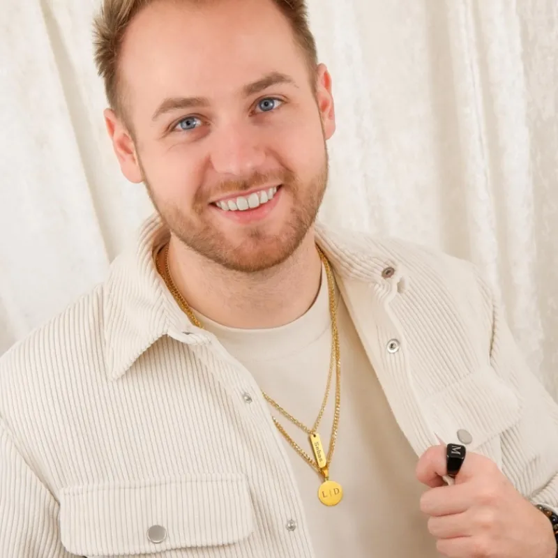 Finaste Graveerbare mannen ketting met munt goud kleurig Best