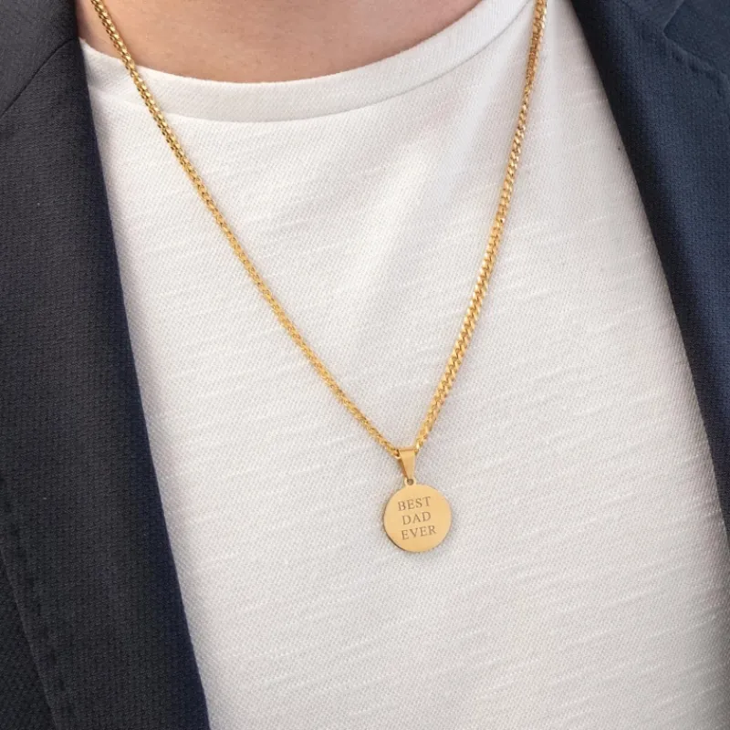 Finaste Graveerbare mannen ketting met munt goud kleurig Best