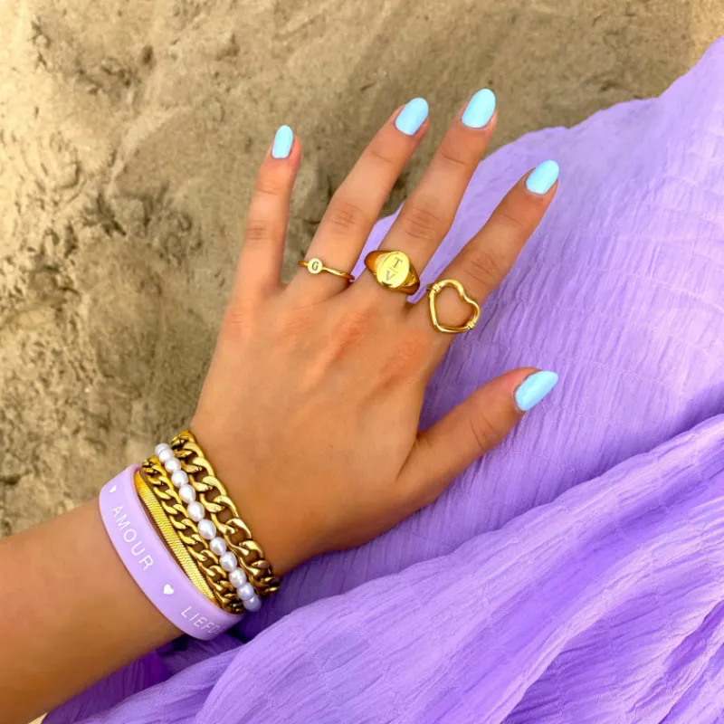 Finaste Graveerbare minimalistische ring met muntje goud kleurig Best