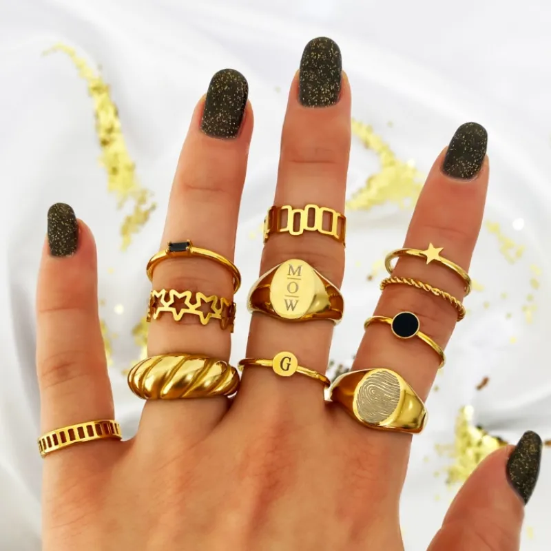 Finaste Graveerbare minimalistische ring met muntje goud kleurig Best