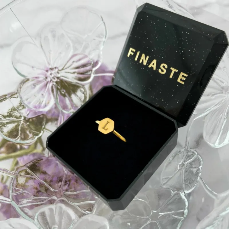 Finaste Graveerbare ring hexagon goud kleurig New