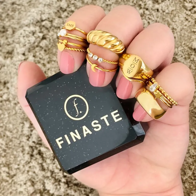 Finaste Graveerbare ring hexagon goud kleurig New