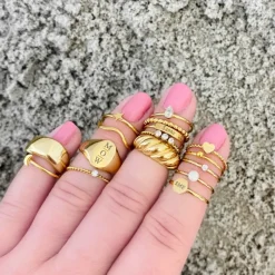 Finaste Graveerbare ring hexagon goud kleurig New