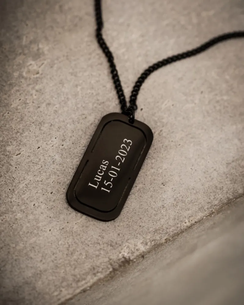 Finaste Graveerbare tag ketting heren zwart Online