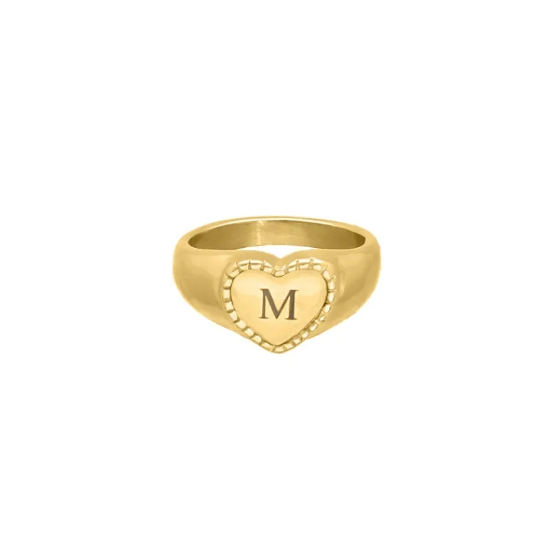 Finaste Heart Zegelring Met Initials Goudkleurig New