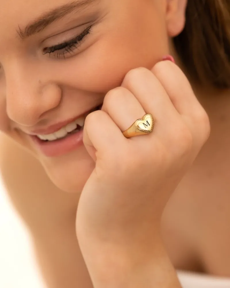 Finaste Heart Zegelring Met Initials Goudkleurig New