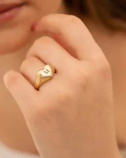 Finaste Heart Zegelring Met Initials Goudkleurig New