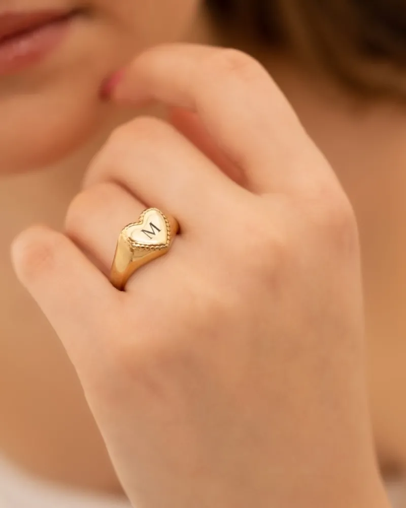 Finaste Heart Zegelring Met Initials Goudkleurig New
