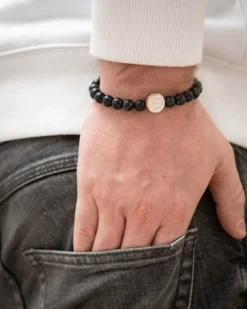 Finaste Heren armband graveren zwart marmer Fashion