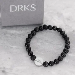 Finaste Heren armband graveren zwart marmer Fashion